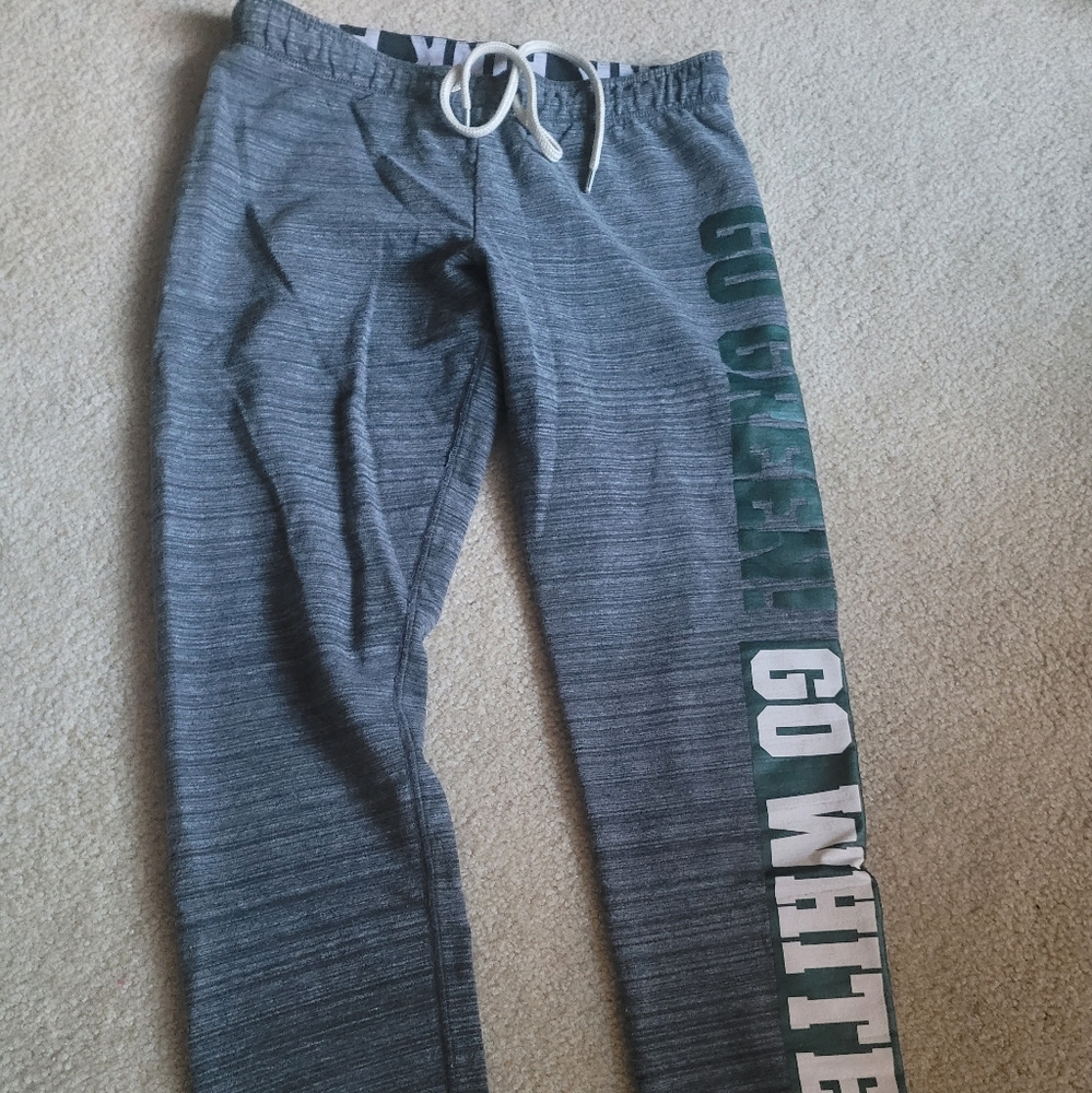 Victoria's Secret PINK "Go Green Go White" joggers XS. Like new!